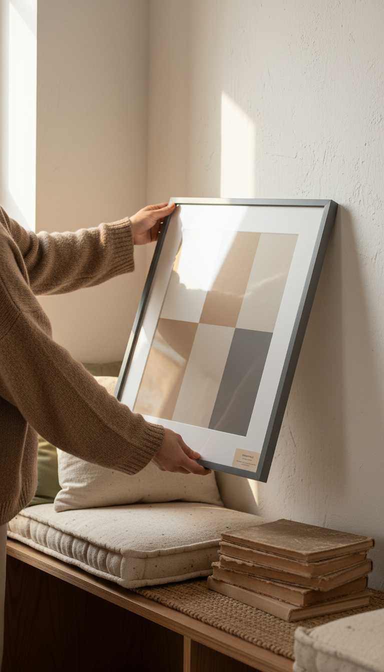Contemporary Color Block Print in Graphite Frame