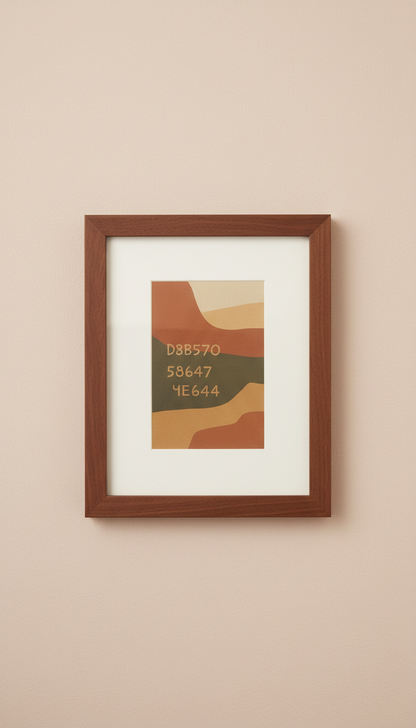 Walnut gallery frame, Three-quarter angle as default: frames presented upright on wood or matte stone surfaces near window...