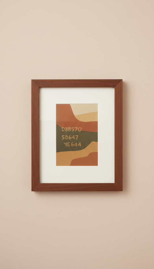 Walnut gallery frame, Three-quarter angle as default: frames presented upright on wood or matte stone surfaces near window...
