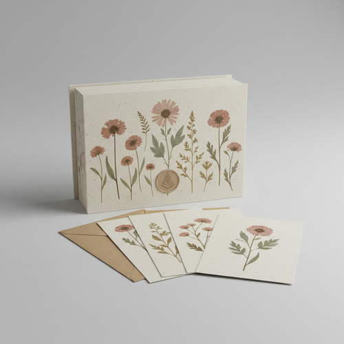 Portfolio featuring a muted wildflower print on tactile, cream-colored paper from the "Botanical Studies" collection:...
