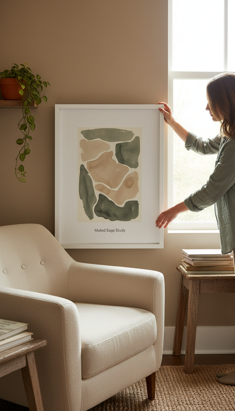 Framed 'Muted Sage Study' Limited-Edition Print in use