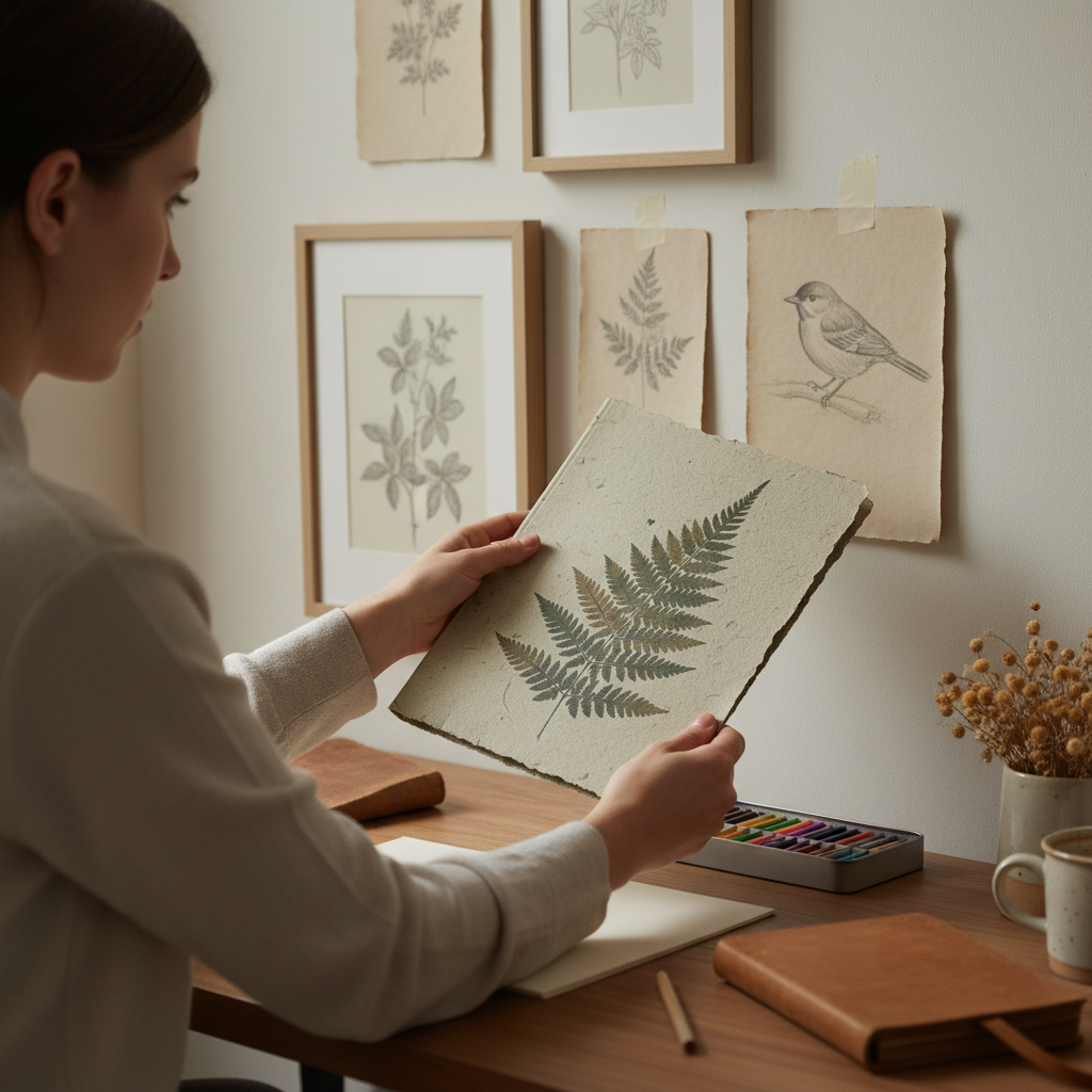 Portfolio with Pressed Fern Illustration in use