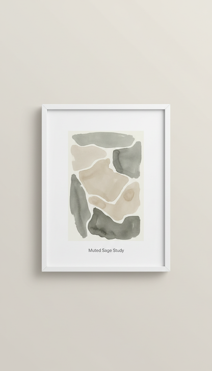 Framed 'Muted Sage Study' limited-edition print, Artworks photographed head-on at eye level for framed pieces; slight...