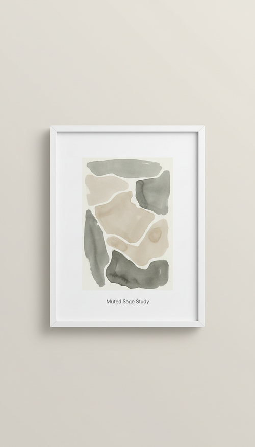 Framed 'Muted Sage Study' limited-edition print, Artworks photographed head-on at eye level for framed pieces; slight...