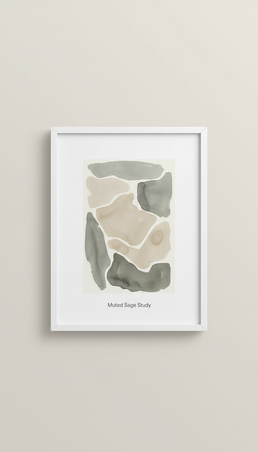 Framed 'Muted Sage Study' limited-edition print, Artworks photographed head-on at eye level for framed pieces; slight...