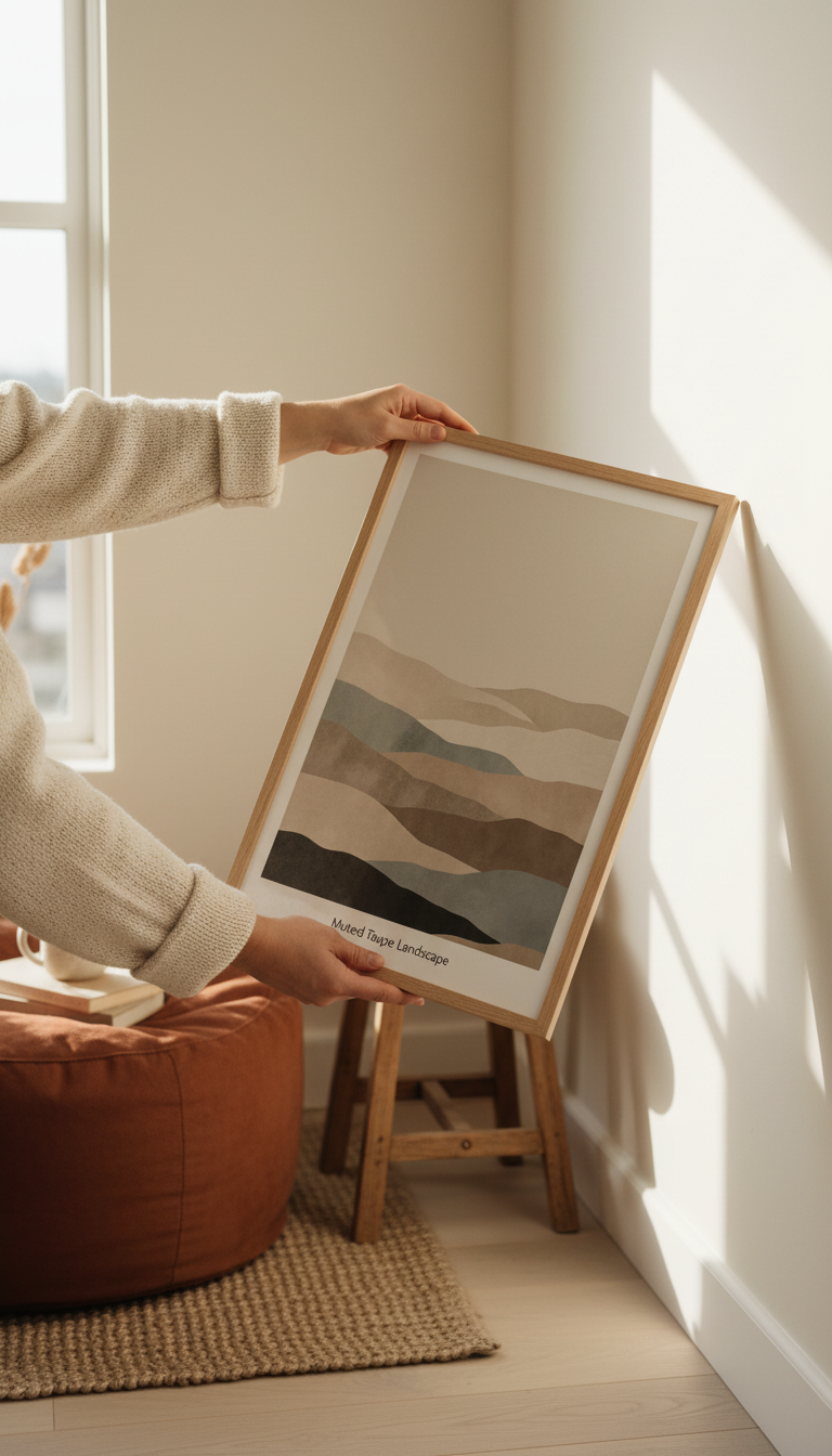 Landscape Print in Muted Taupe in use