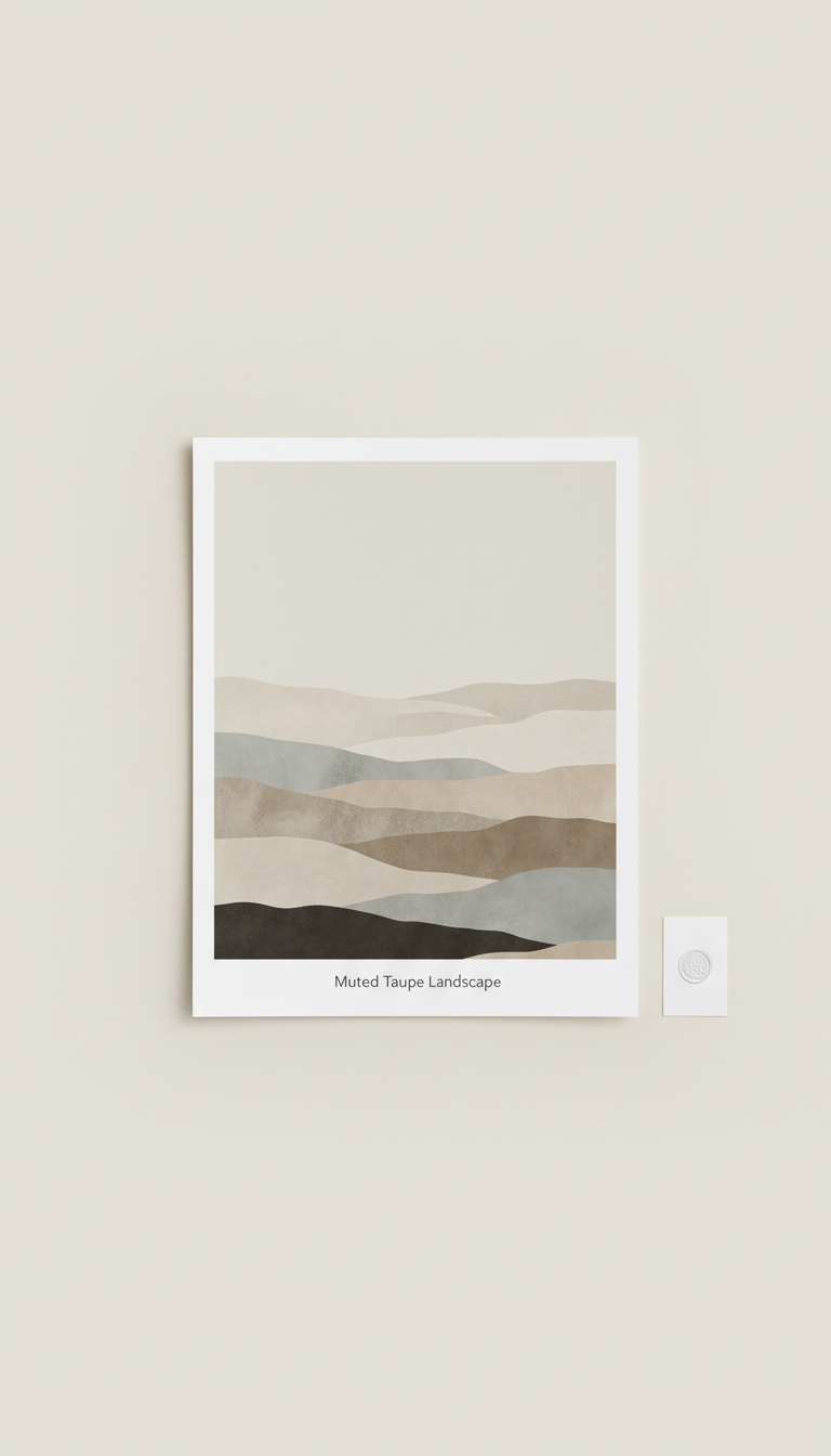 Muted Taupe Landscape limited edition print, Default angle is a straight-on or slight 3/4 view of unframed print laid on...