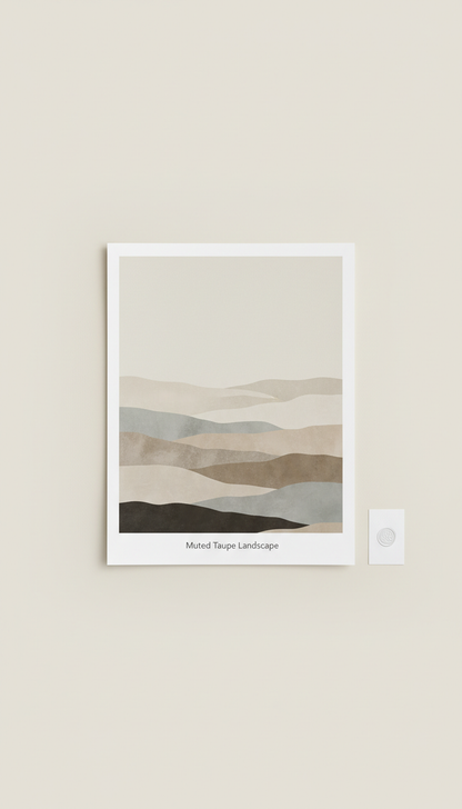Muted Taupe Landscape limited edition print, Default angle is a straight-on or slight 3/4 view of unframed print laid on...