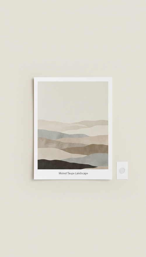 Muted Taupe Landscape limited edition print, Default angle is a straight-on or slight 3/4 view of unframed print laid on...