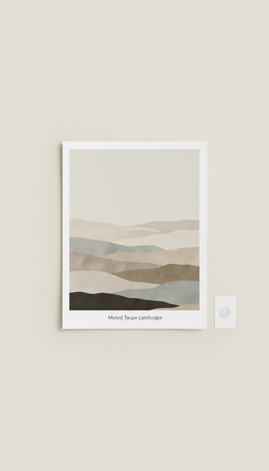 Muted Taupe Landscape limited edition print, Default angle is a straight-on or slight 3/4 view of unframed print laid on...