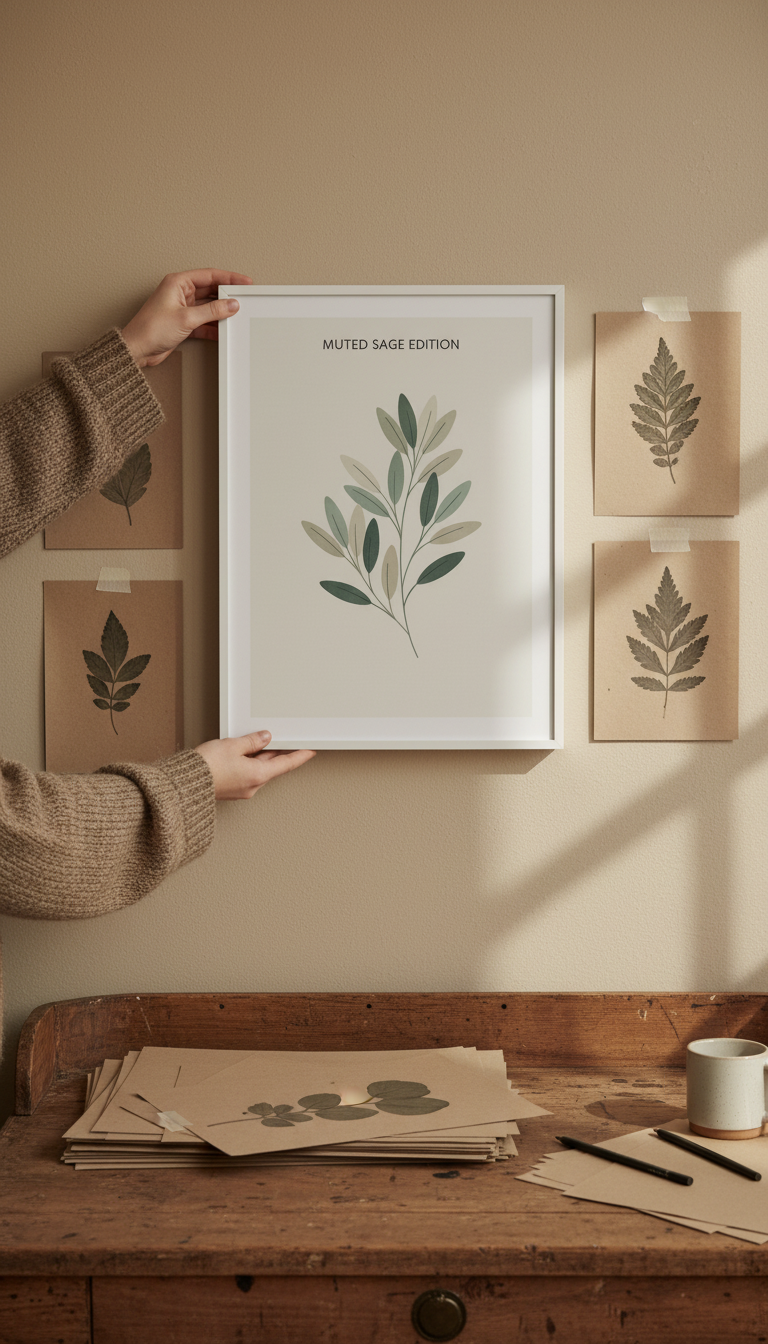 Unframed Botanical Art Print Muted Sage in use