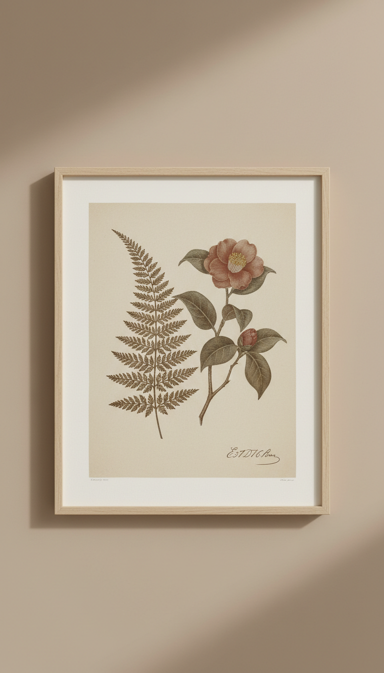 Hand-signed botanical lithograph, Hero angle: 3/4 view for most artworks and objects—shows depth and tactile quality as...