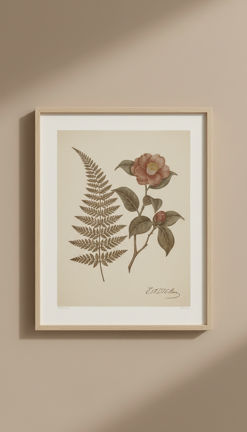 Hand-signed botanical lithograph, Hero angle: 3/4 view for most artworks and objects—shows depth and tactile quality as...