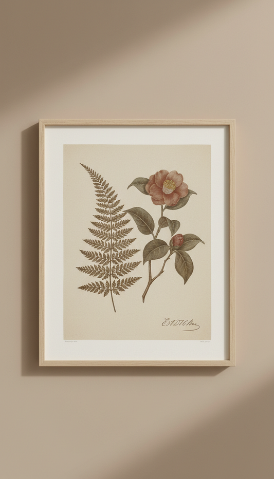 Hand-signed botanical lithograph, Hero angle: 3/4 view for most artworks and objects—shows depth and tactile quality as...